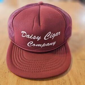 Vintage Daisy Cigar Company Hat Cap Snap Back Maroon Trucker Mesh Foam Mens 80s